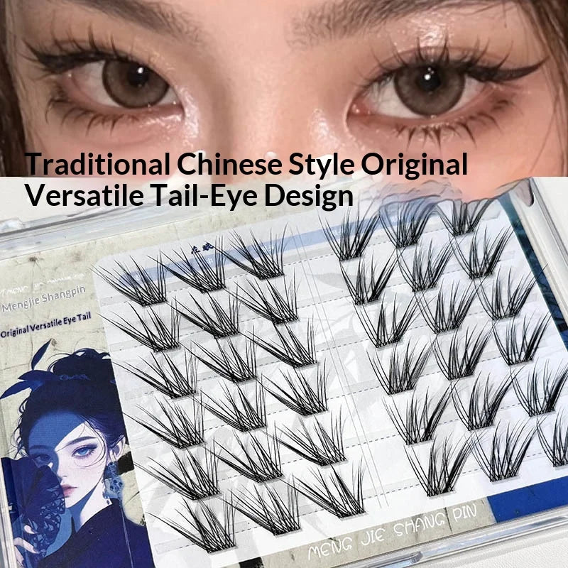 No-Glue Fox-Eye False Lashes – Wispy Fluffy Winged Strip False Eyelashes SWANS B C