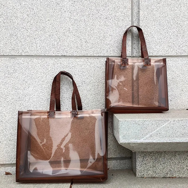 Thickened PVC Tote Bag – 3 Sizes, 4 Colors | Gift & Shopping PVC Tote Bag SWANS Coffee-50x42x14cm