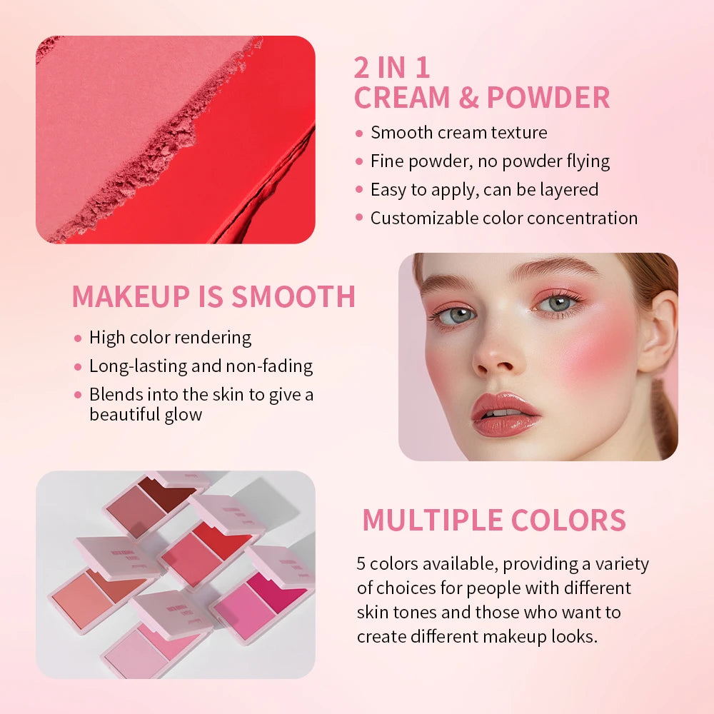 Lakerain Cream & Powder Blush – 5 Colors, High Pigment Face Blush Makeup SWANS