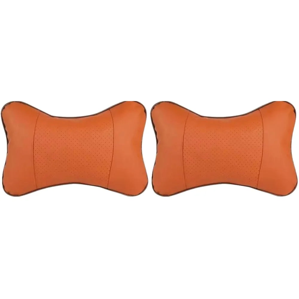 SWANS PU Leather Car Headrest Neck Pillow – Breathable Mesh Car Neck Pillow SWANS 2pcs orange