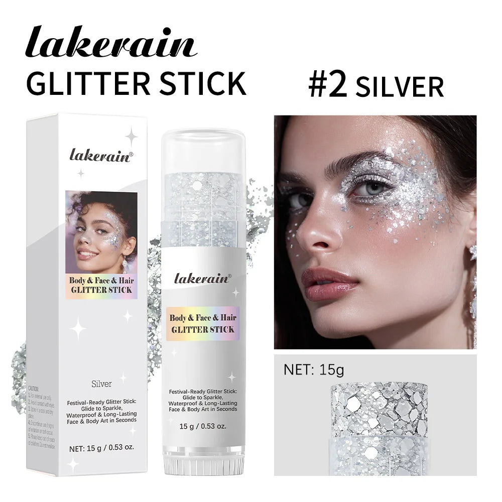 Lakerain Body Glitter Stick – Waterproof Sparkling Gel Makeup Body Glitter Stick SWANS Silver