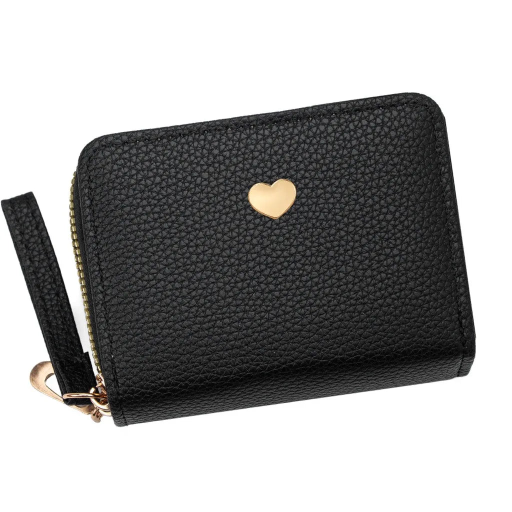 Women's PU Leather Mini Wallet – Dual Zipper & Wrist Strap Mini Leather Wallet SWANS Black