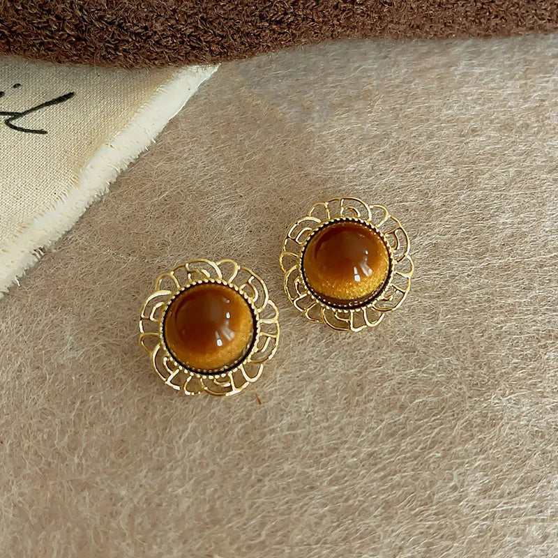 Tiger Eye Stone Stud Earrings – Zinc Alloy Light Luxury Stud Earrings SWANS 18