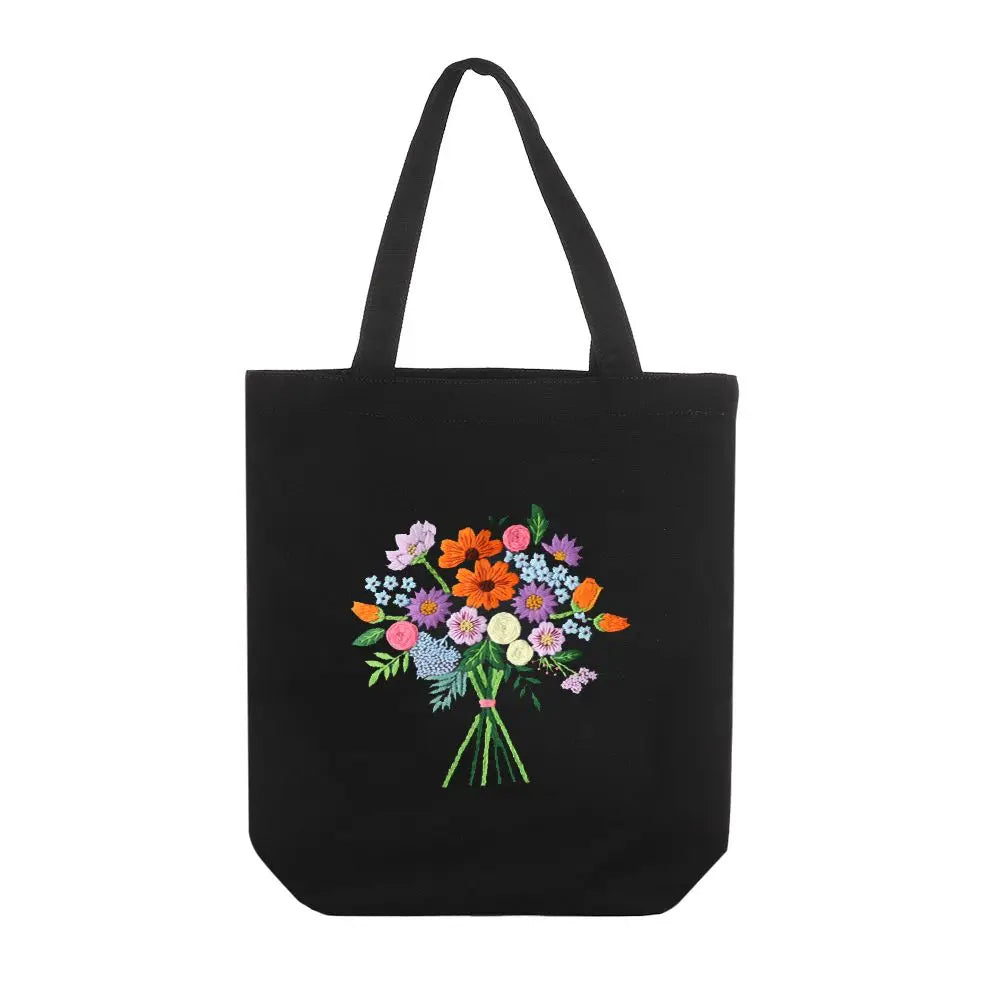 Flower Embroidery Kit with Canvas Tote Bag – Beginner DIY Embroidery Craft Kit SWANS 10