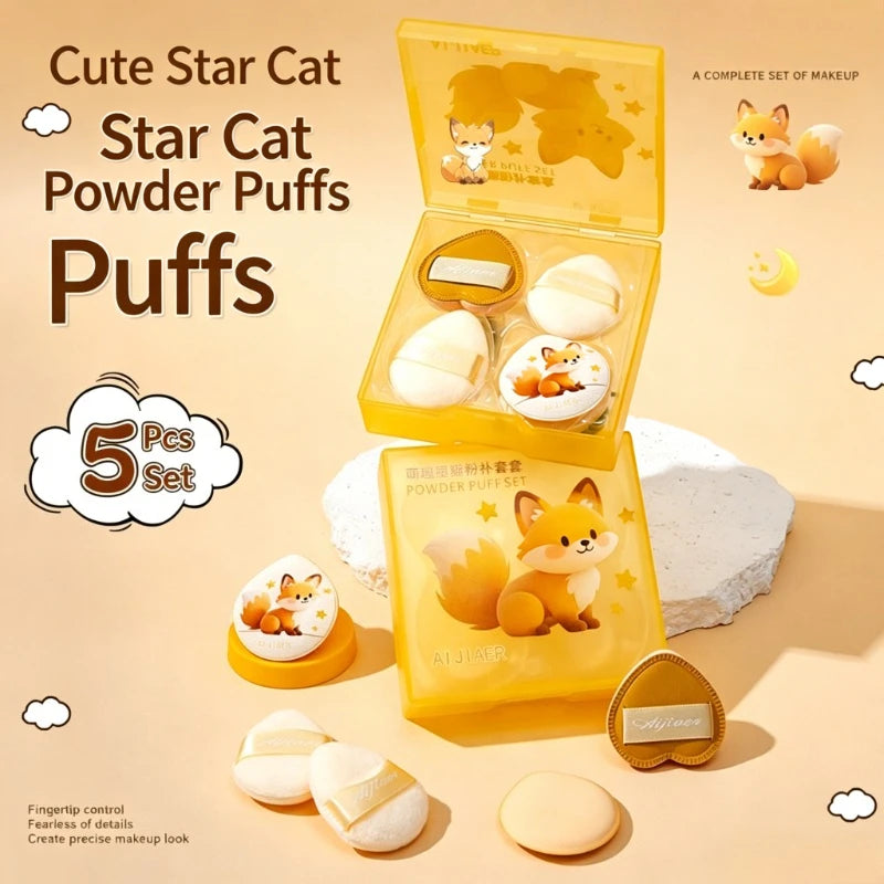 5-Pc Cat Makeup Sponge Puff Set – Wet & Dry with Storage Case Makeup Sponge Puff Set SWANS