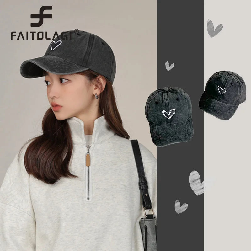 Love Embroidered Washed Denim Baseball Cap – Unisex Sun Hat Embroidered Baseball Cap SWANS