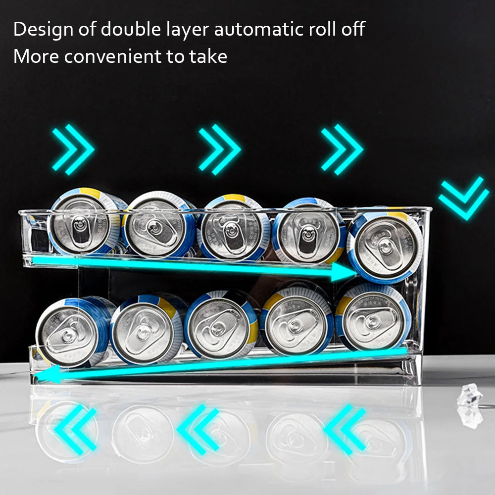 Stackable 2-Tier Rolling Can Dispenser & Fridge Organizer Can Dispenser Organizer SWANS