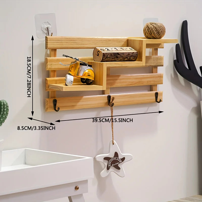 Wooden Wall Mounted Key Holder – No-Drill Entryway Rack Wall Key Organizer SWANS wood color
