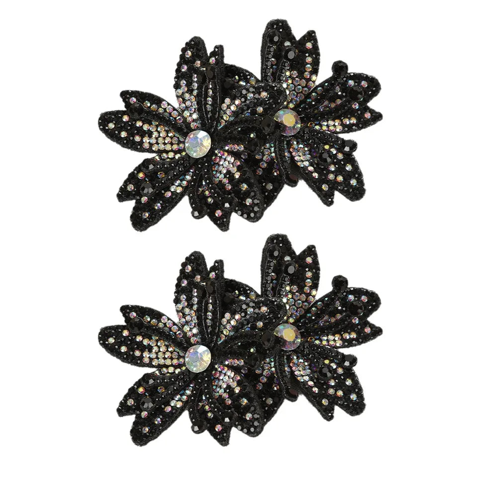 3D Rhinestone Rose Flower Patch – DIY Appliqué Craft Pair Rhinestone Appliqué Patch SWANS Black