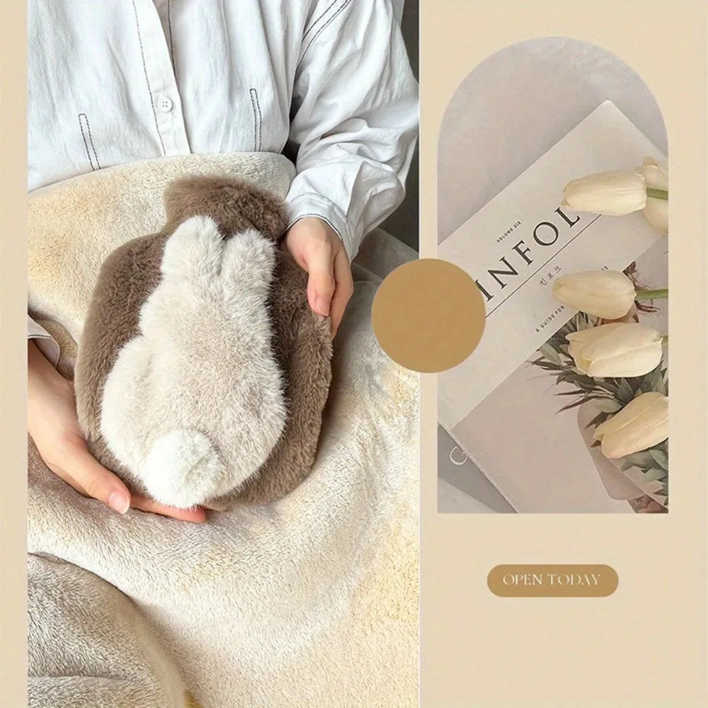 Thick Plush Hot Water Bottle – Cute Bunny Tail Heated Cushion Plush Hot Water Bottle SWANS