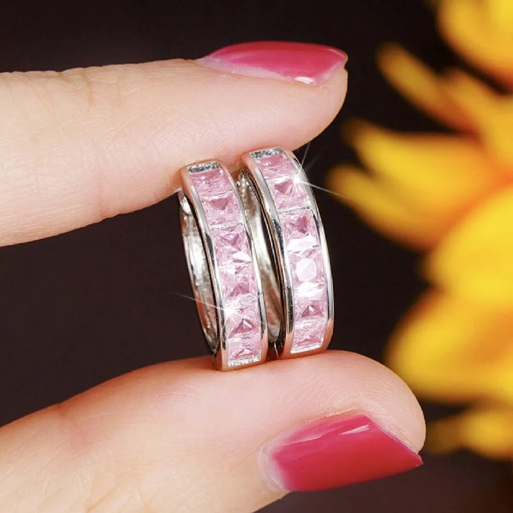 Pink Cubic Zirconia Hoop Earrings – Lightweight Fashion Jewelry Hoop Earrings SWANS