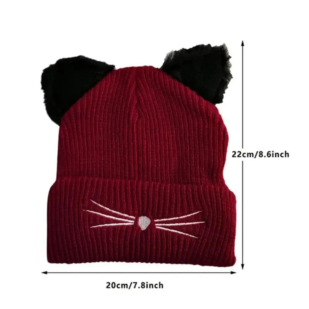 3D Cat Ear Knit Beanie Hat – Faux Fur Unisex Winter Skull Cap Knit Beanie Hat SWANS