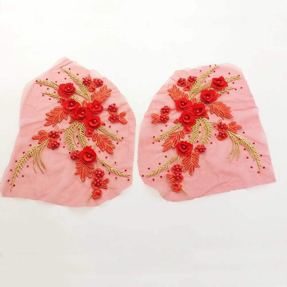 Sequin Embroidery Lace Applique Patches DIY Pair 22x32cm Embroidery Applique Patch SWANS Red-Gold
