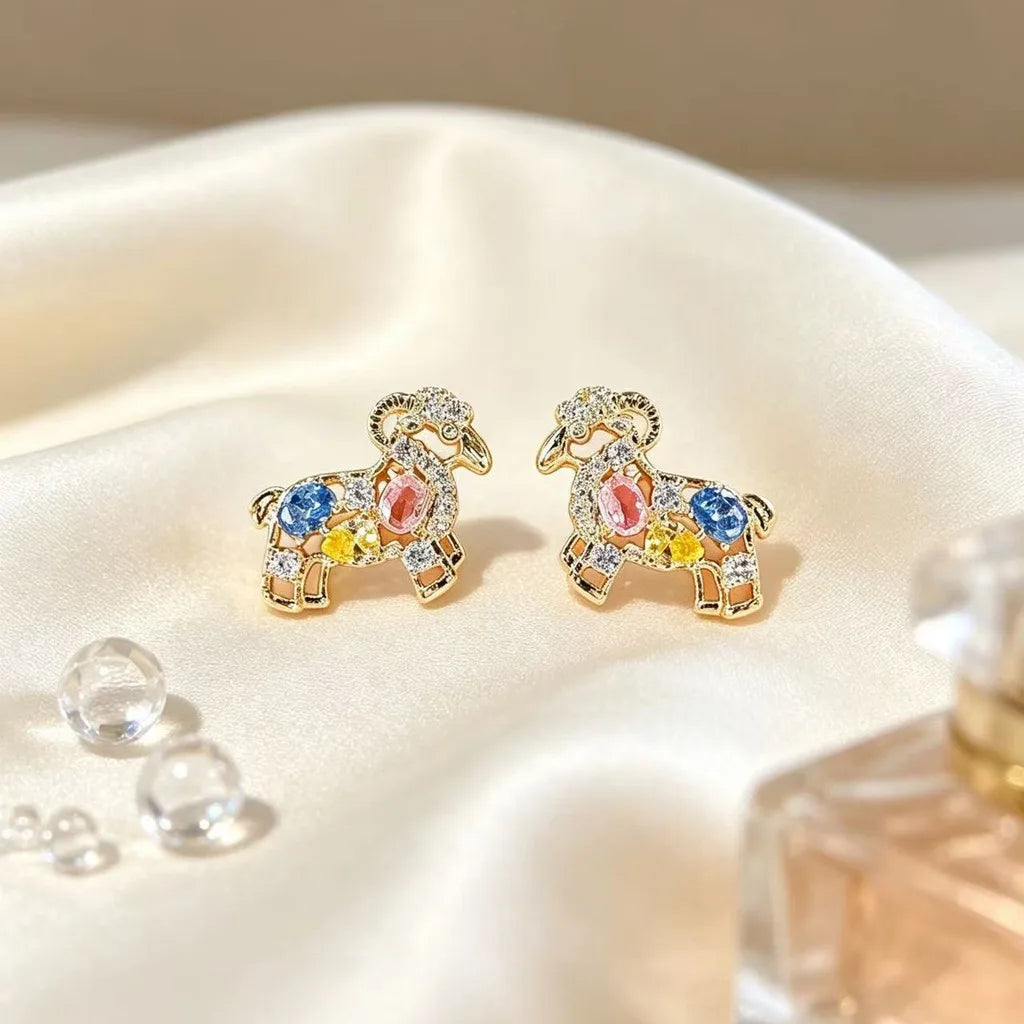 Ram Stud Earrings – Colorful Animal Fashion Jewelry for Women Fashion Stud Earrings SWANS