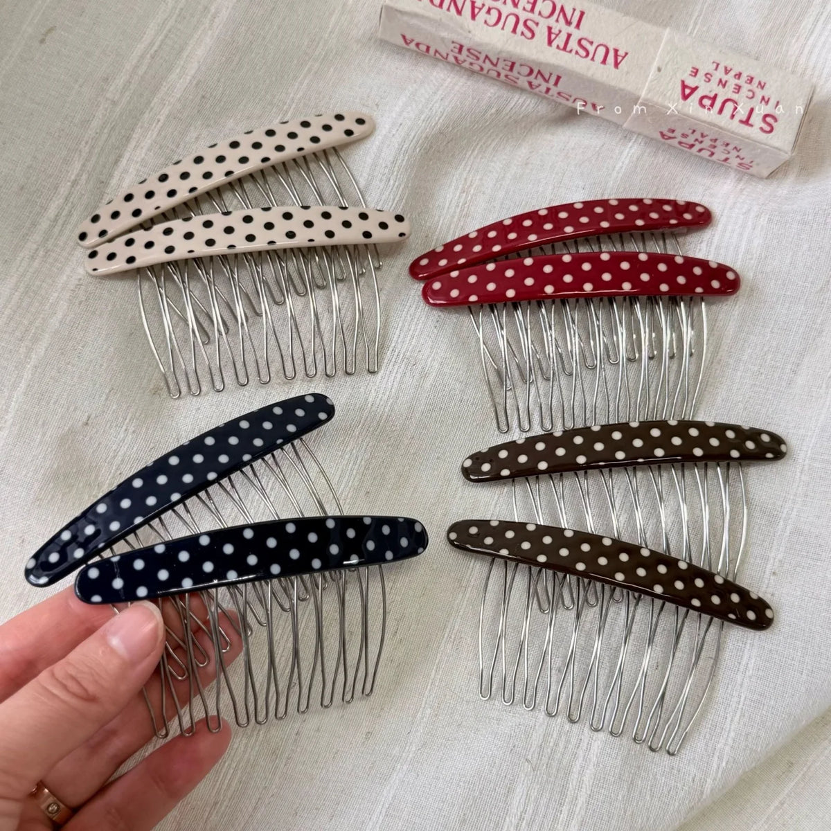 Vintage Polka Dot Hair Side Combs – Retro Women's Accessory Hair Side Combs SWANS