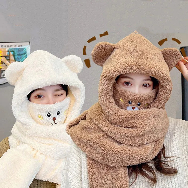 FAITOLAGI Cartoon Bear Plush Winter Hat Scarf Gloves Set Winter Hat Set SWANS