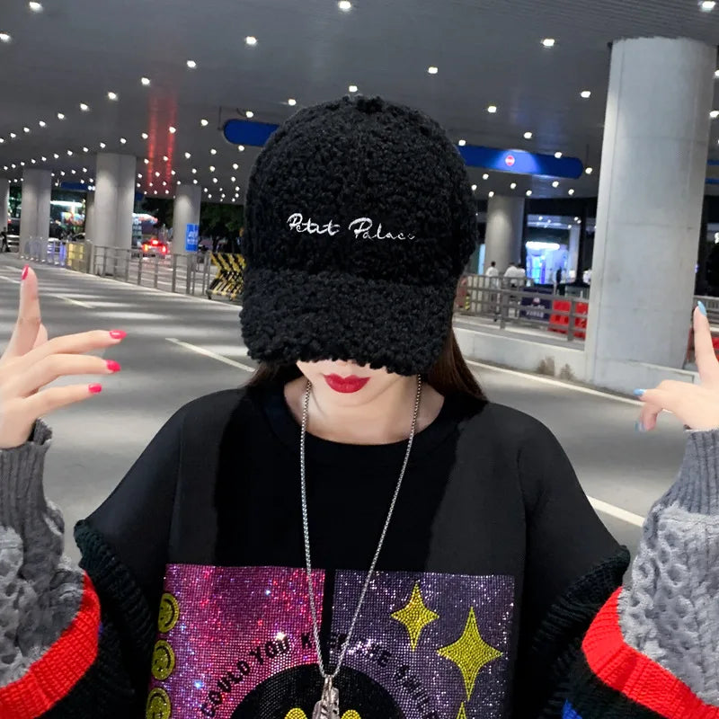 Faux Lamb Wool Baseball Cap – Winter Warm Plush Snapback Hat Winter Baseball Cap SWANS