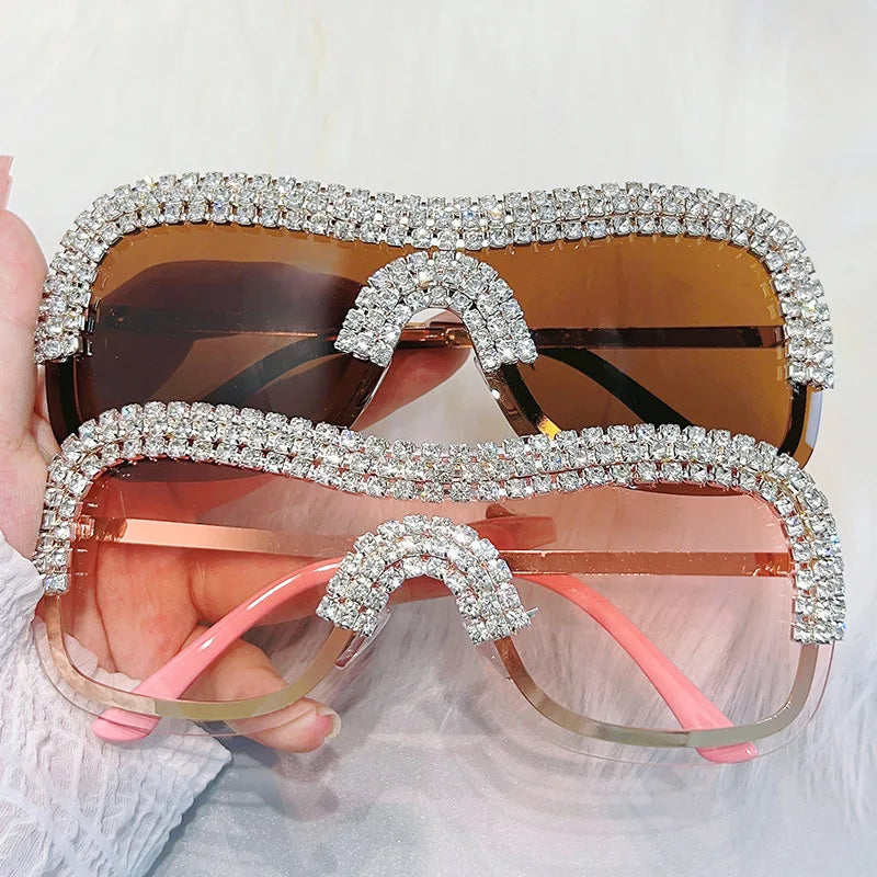 Y2K Rhinestone Rimless Sunglasses – UV400 Women's Punk Shades Fashion Sunglasses SWANS