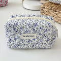 Floral Quilted Makeup Bag – Travel Cosmetic Organizer Pouch Cosmetic Makeup Bag SWANS Blue