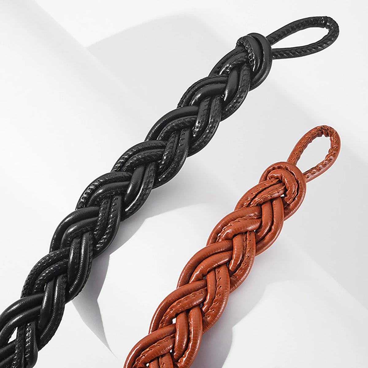 Women's Thin PU Leather Knit Waist Belt – Adjustable Cord Women's Waist Belt SWANS