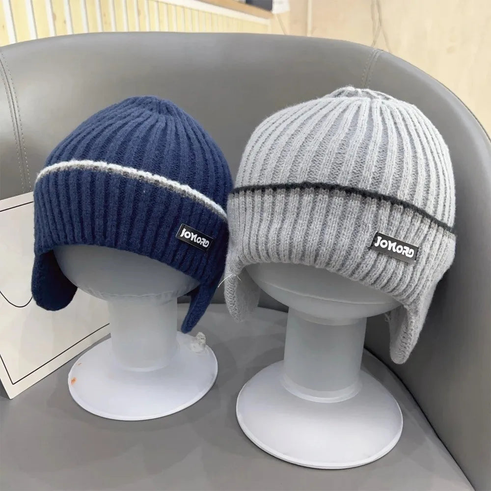 Thickened Knit Hat with Earmuffs – Unisex Windproof Cap Knit Winter Hat SWANS