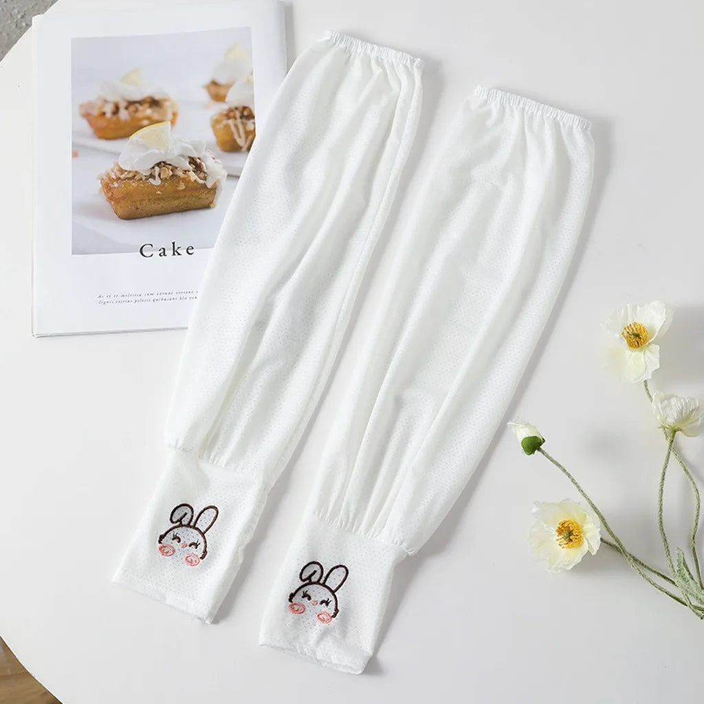 Ice Silk UV Arm Sleeves – Cute Bunny Cooling Sun Sleeves UV Arm Sleeves SWANS White-48x15x2 cm