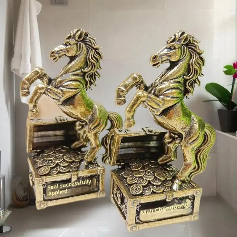 Brass Feng Shui Horse Miniature Statue – Office & Home Décor Decorative Figurine SWANS
