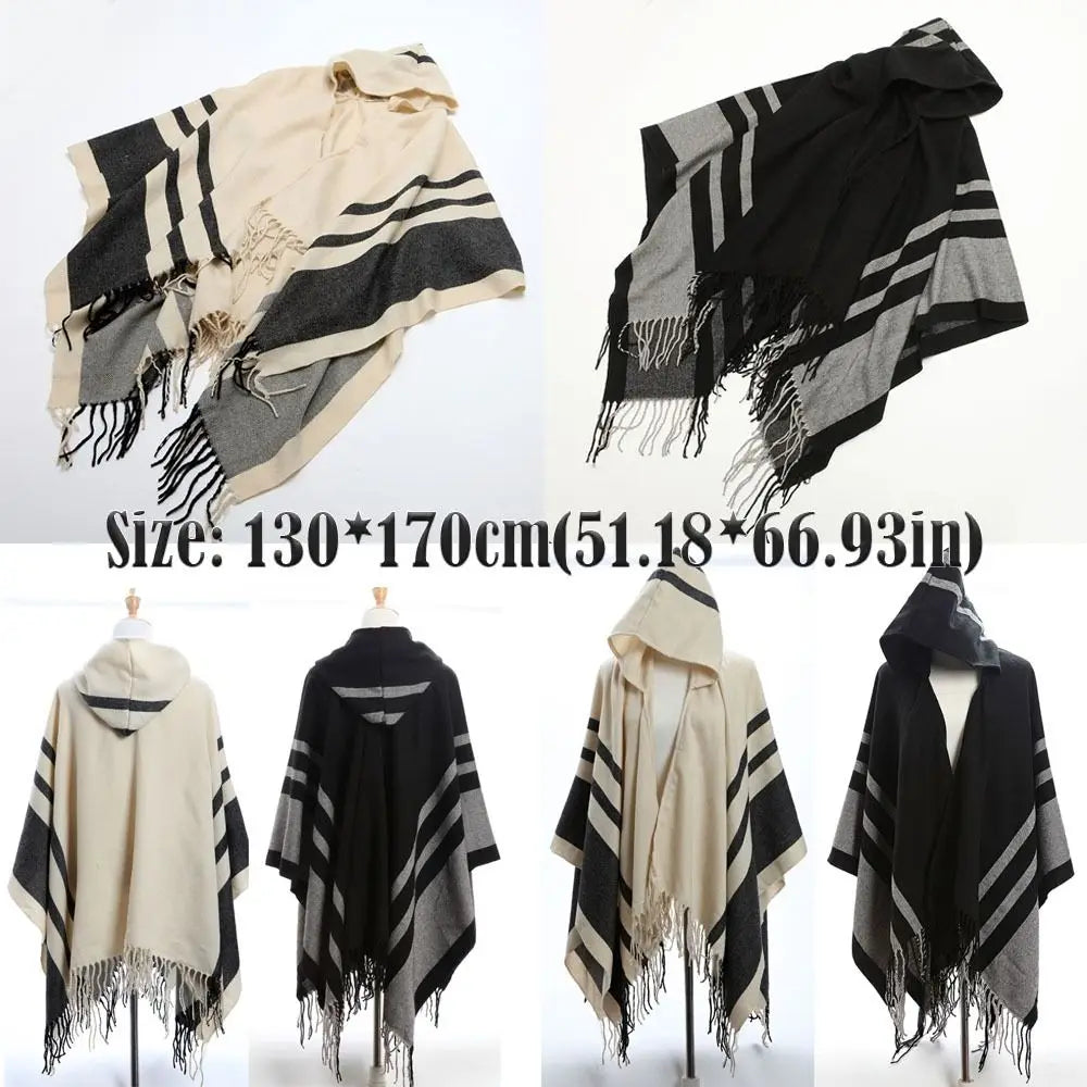 Women's Hooded Fleece Shawl – Warm Cashmere-Style Winter Wrap Hooded Shawl Wrap SWANS