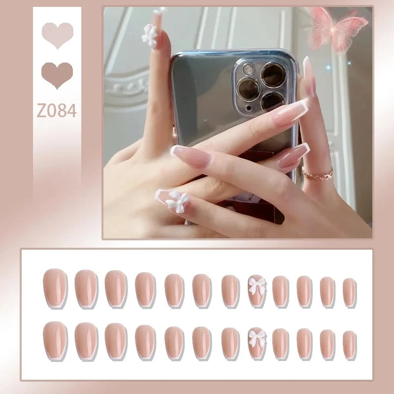 Press-On French Tip Acrylic Nails – 24pc Short Fake Nail Set