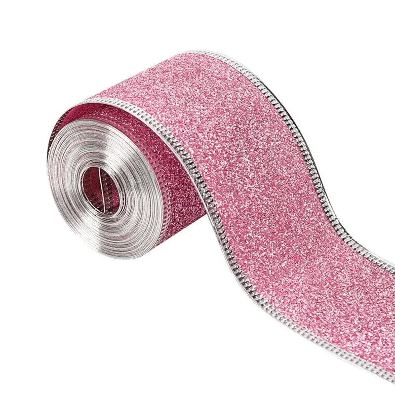 Wired Edge Glitter Ribbon 10 Yards – Christmas Craft Decoration Craft Ribbon SWANS Pink