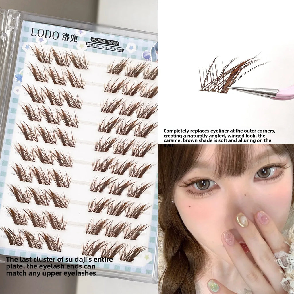 No-Glue Caramel Brown Fox Eye Wispy Cluster False Lashes False Eyelashes SWANS
