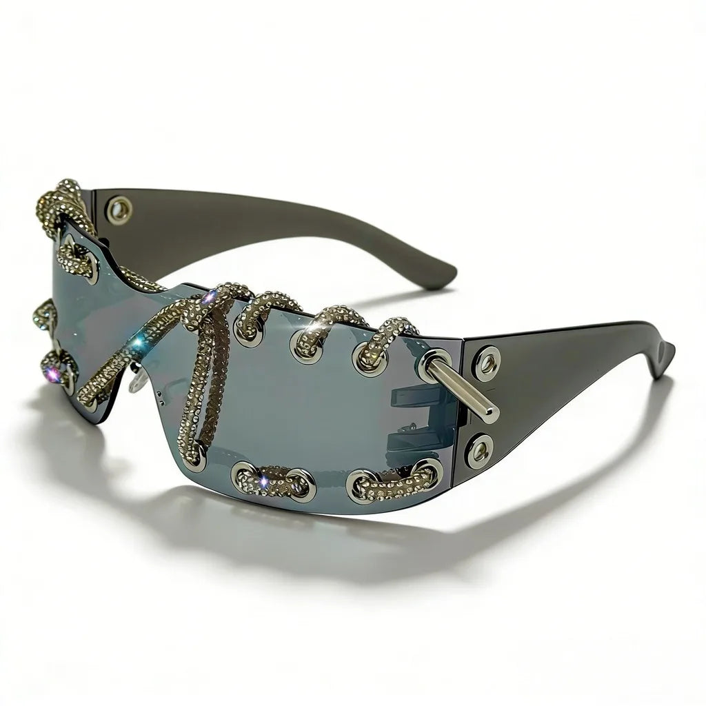 Y2K Wide Shield Sunglasses UV400 Polarized Unisex Shield Sunglasses SWANS Clear Black Gold