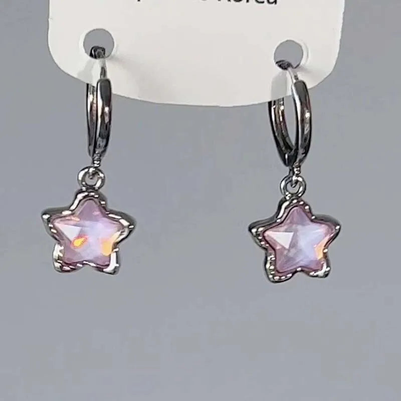Pink Moonstone Crystal Star Hoop Earrings for Women & Girls Crystal Hoop Earrings SWANS