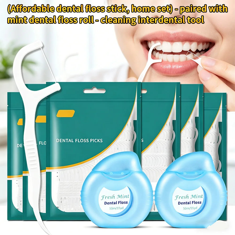 SWANS 400-Piece Dental Floss Picks & Mint Floss Roll Combo Dental Floss Set SWANS