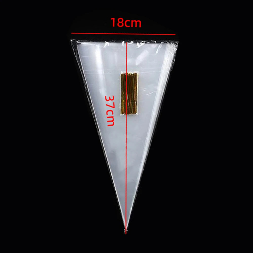 50-Pack Clear Cone Treat Bags with Twist Ties – Party Favors Cone Treat Bags SWANS L-18x37cm 50pcs