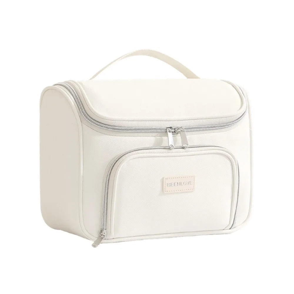 Multi-Compartment Travel Makeup Bag | Zipper Cosmetic Organizer Cosmetic Organizer Bag SWANS Beige