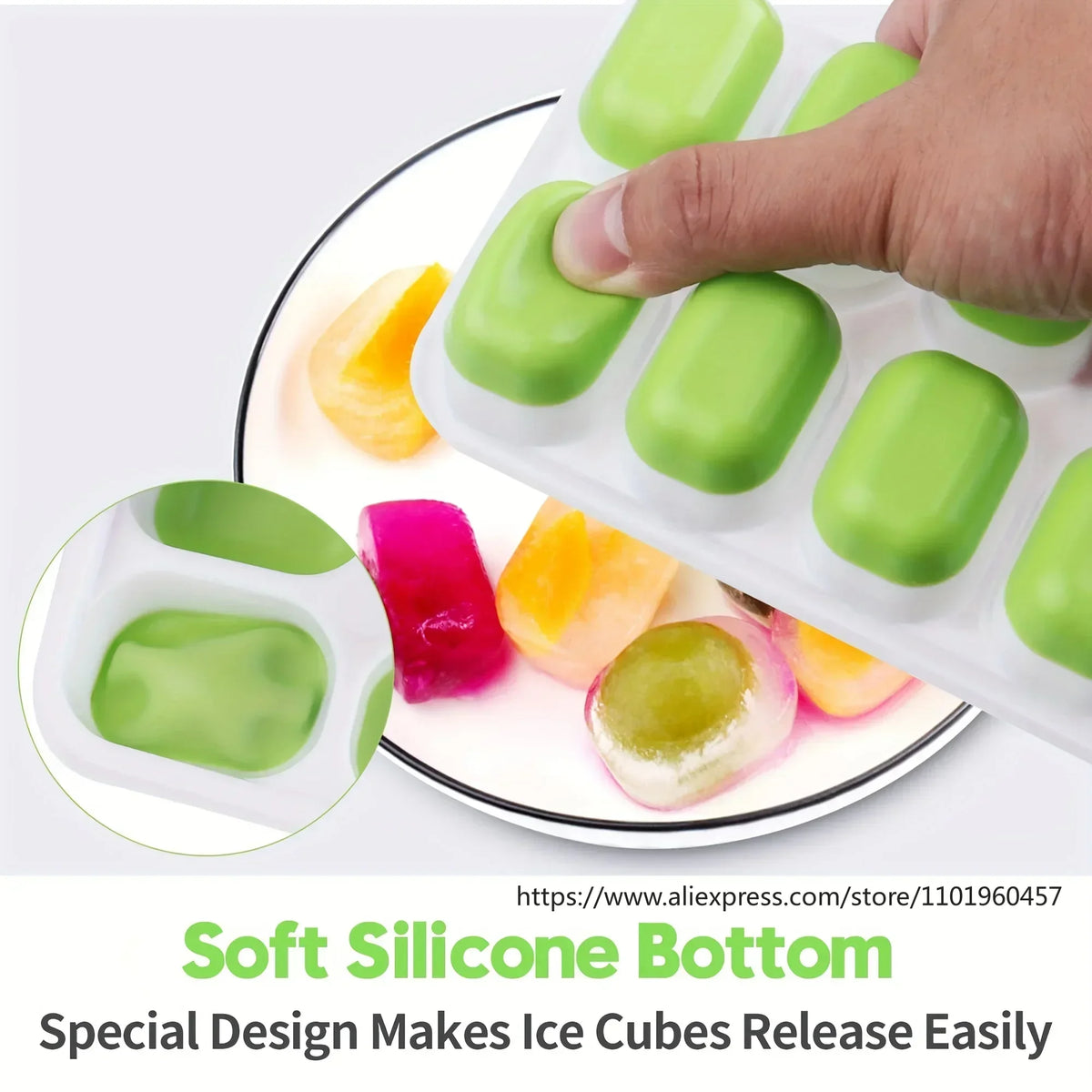 Silicone Ice Cube Mold – Stackable Tray with Spill-Proof Lid Silicone Ice Tray SWANS