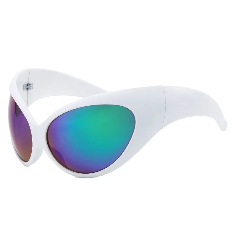 Y2K Oversized Cat Eye Sunglasses UV400 Mirrored – Unisex Cat Eye Sunglasses SWANS White Mirror Green