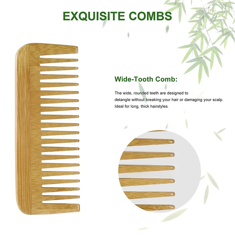 Wide Tooth Bamboo Hair Comb Anti-Static Detangling 3-Pack Bamboo Hair Comb SWANS