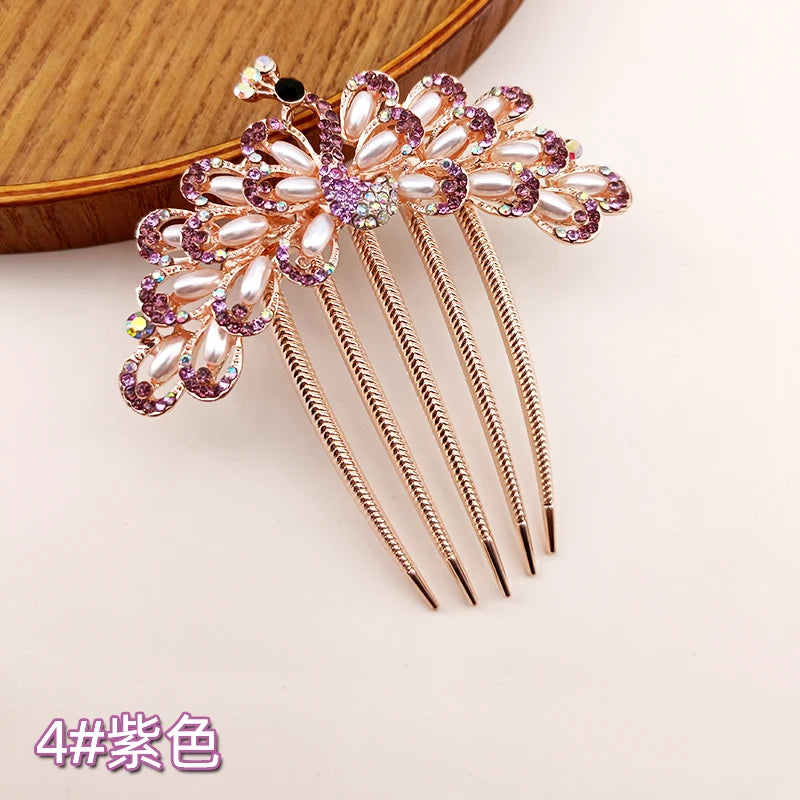 Women Crystal Phoenix Hair Comb – Rhinestone Alloy Clip Decorative Hair Comb SWANS 05