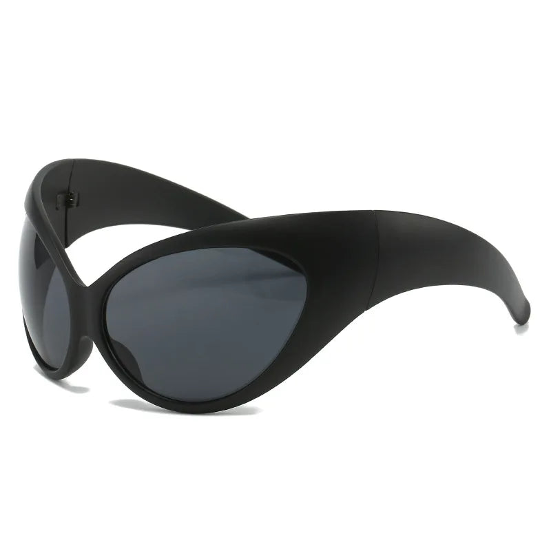 Y2K Oversized Cat Eye Sunglasses UV400 Mirrored – Unisex Cat Eye Sunglasses SWANS Black Black