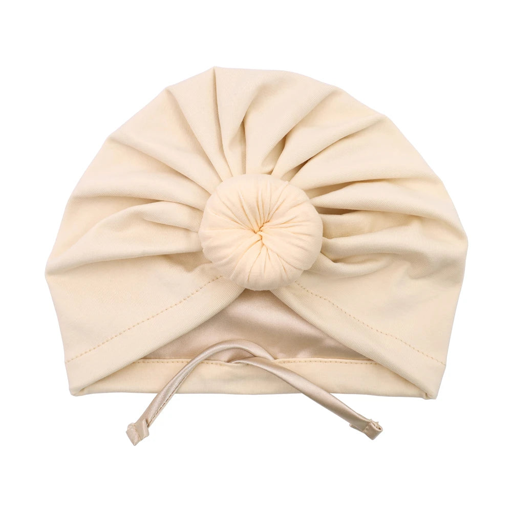Satin Lined Baby Turban Hat – Infant Toddler Beanie Unisex Baby Turban Hat SWANS Cott Cream M (6-18Month)