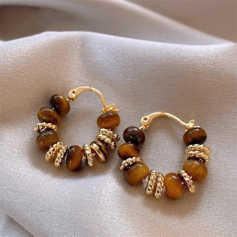Tiger Eye Stone Stud Earrings – Zinc Alloy Light Luxury Stud Earrings SWANS 10