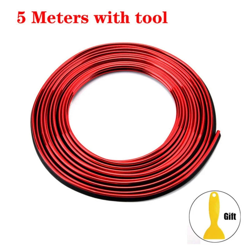kkjoy 5M Flexible Metal Car Interior Trim Moulding Strip Car Interior Trim SWANS Red