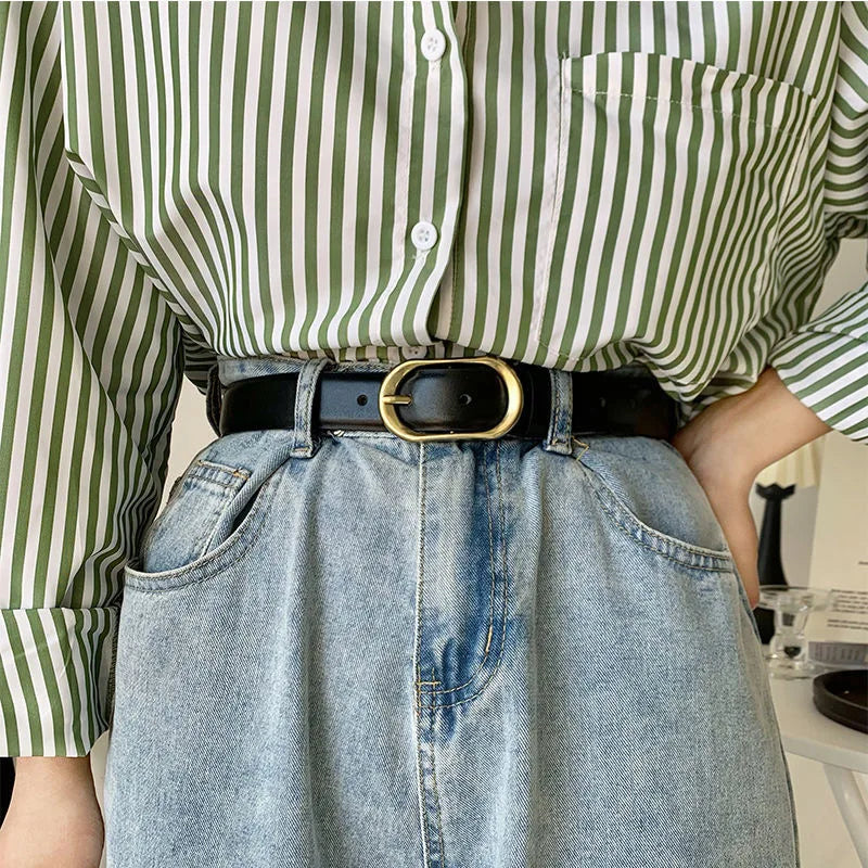 FAITOLAGI Oval Pin Buckle PU Leather Belt – Unisex Fashion Fashion Belt SWANS