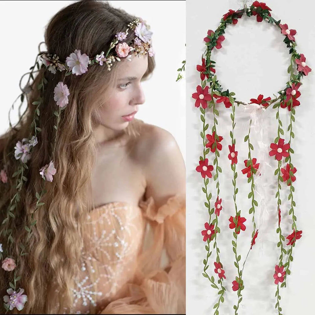 Bohemian Floral Crown Headband – Bridal Wedding Hair Wreath Floral Crown Headband SWANS