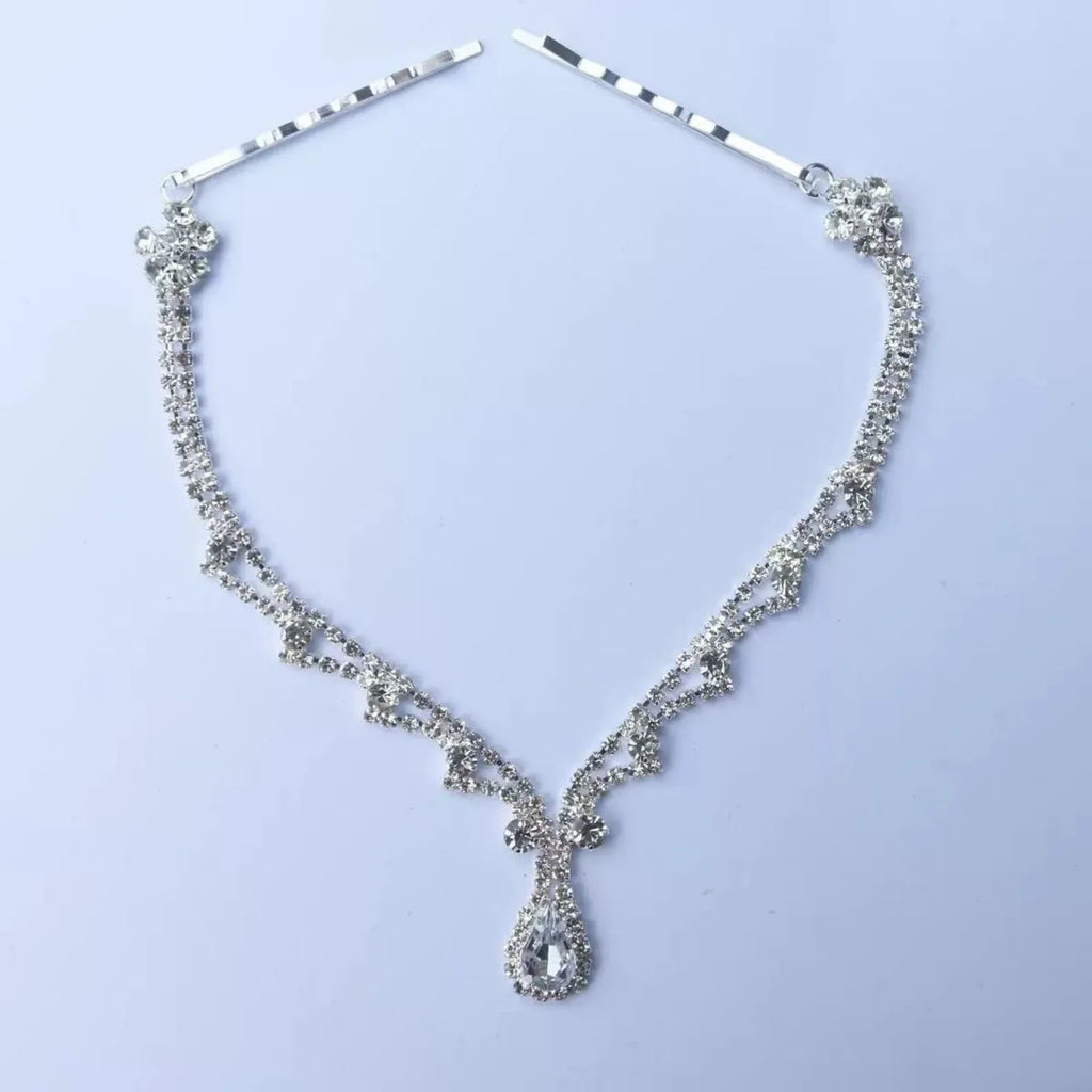 Silver Rhinestone Bridal Headband – Boho Crystal Forehead Piece Bridal Hair Accessory SWANS silver