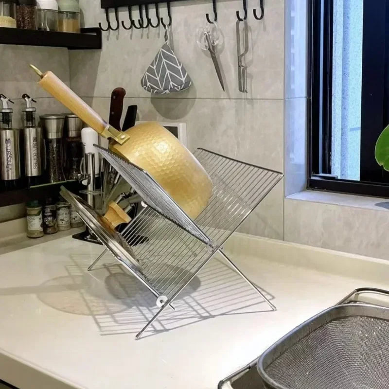 SWANS Foldable Stainless Steel Dish Drying Rack | Kitchen Organizer Dish Drying Rack SWANS