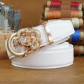 Men's Split Leather Belt – Automatic Ratchet Buckle Leather Belt SWANS DL127-White 115cm-Fit 32in-38in