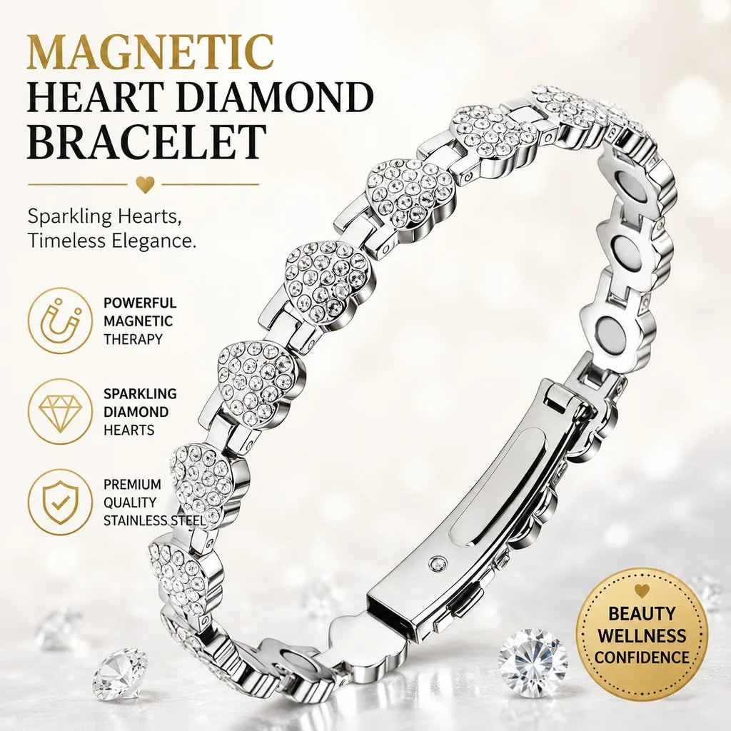 Women's Sparkling Heart Charm Bracelet – Copper & Steel Charm Bracelet SWANS Silver